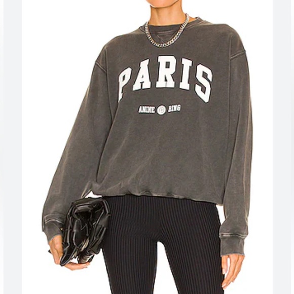 Anine Bing Tops - Anine Bing Ramona University Paris Sweatshirt in Washed Black S